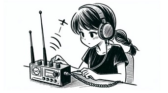 アマチュア無線を使う女性のイラスト